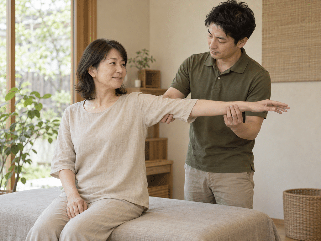肩の検査を受けている人